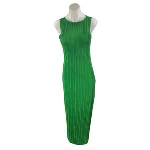 Urban Outfitters Green Plisse Pleated Sleeveless Slit Maxi Tank Bodycon Dress M